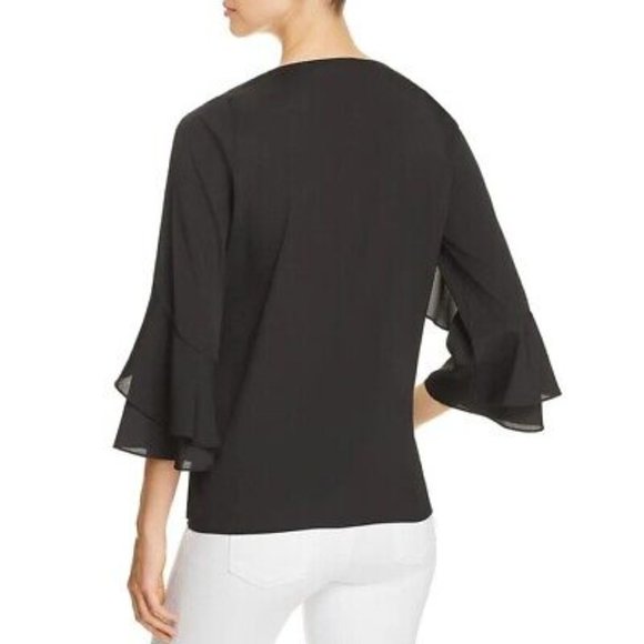 NWT WOMEN'S LE GALI ANNIE BELL SLEEVE RUFFLED BLOUSE size XS black $99 - Picture 2 of 10